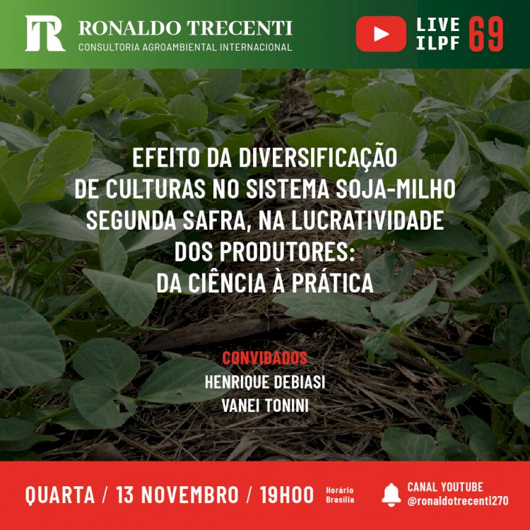 Live ILPF desta quarta fala sobre como é possível aumentar em até 11% receita líquida na soja